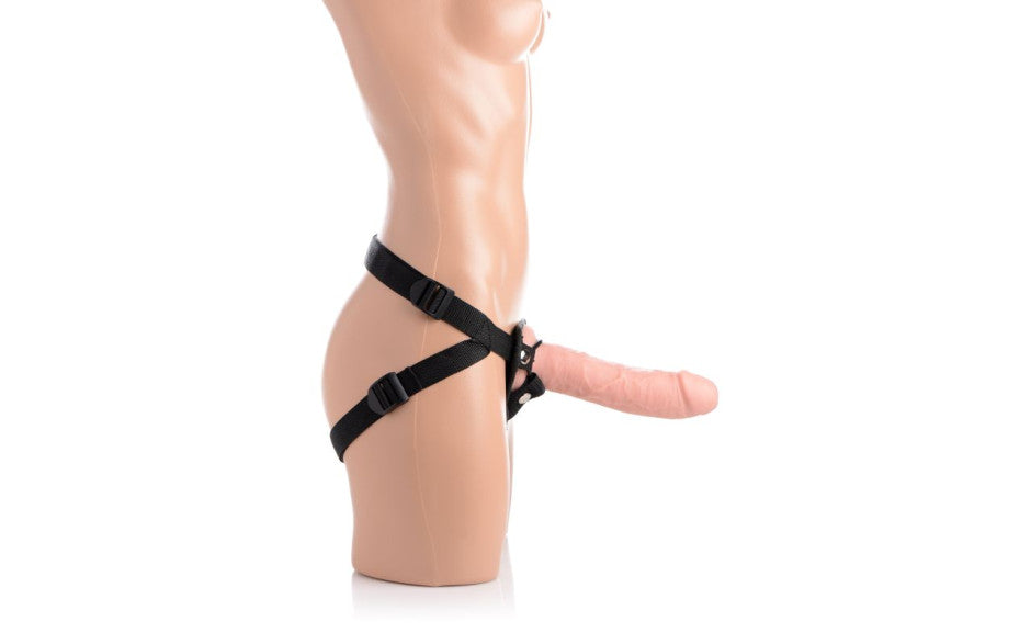 Brazen 8" Silicone Dildo w Harness Flesh - Just for you desires