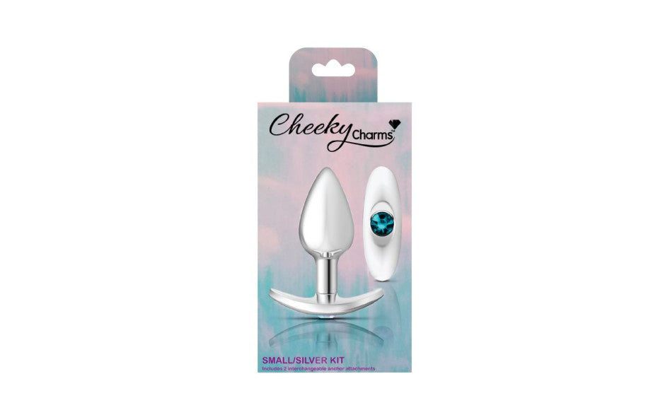 Cheeky Charms Silver Anchor Butt Plug w Clear and Teal Jewel Kit - Just for you desires