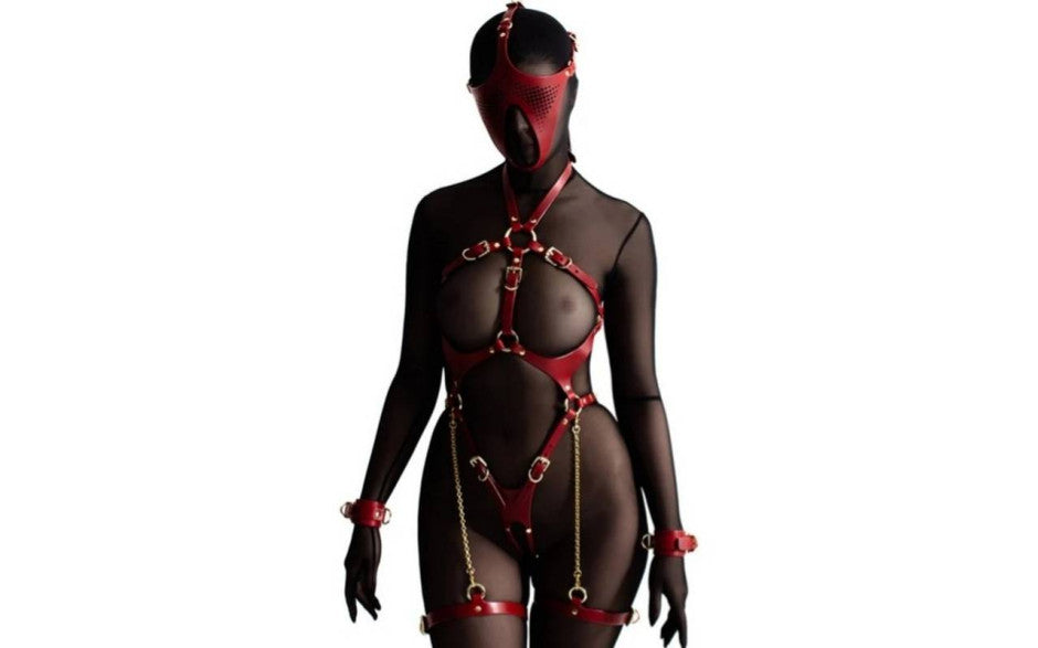 Ex Machina Genuine Leather Mask Red - Just for you desires