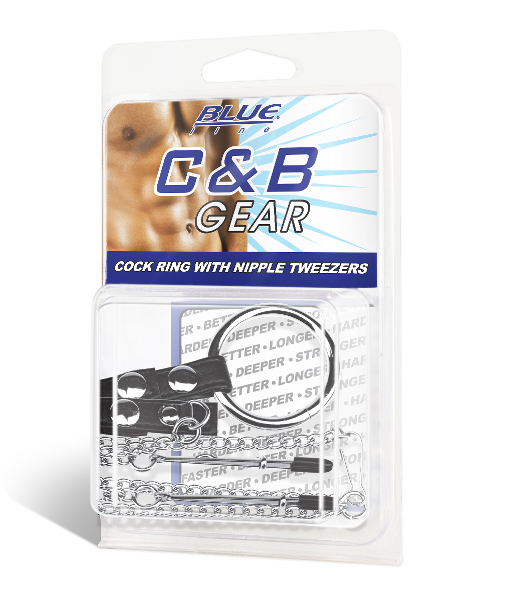 Blue Line Cock Ring With Nipple Tweezers - Just for you desires