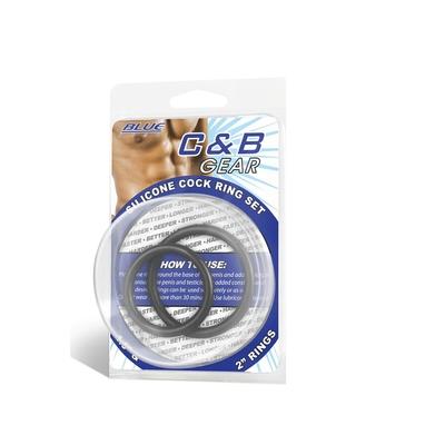 Blue Line 2"" Silicone Cock Ring Set Black - Just for you desires