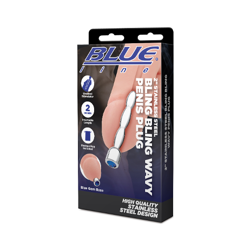Blue Line 2"" Stainless Steel Bling Bling Wavy Penis Plug - Just for you desires