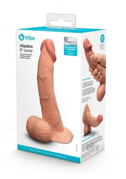 B Vibe Slipskin Realistic Silicone Dildo 8"" Curved Mocha - Just for you desires