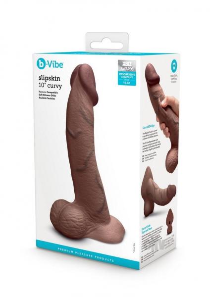 B Vibe Slipskin Realistic Silicone Dildo 10"" Curved Brown - Just for you desires