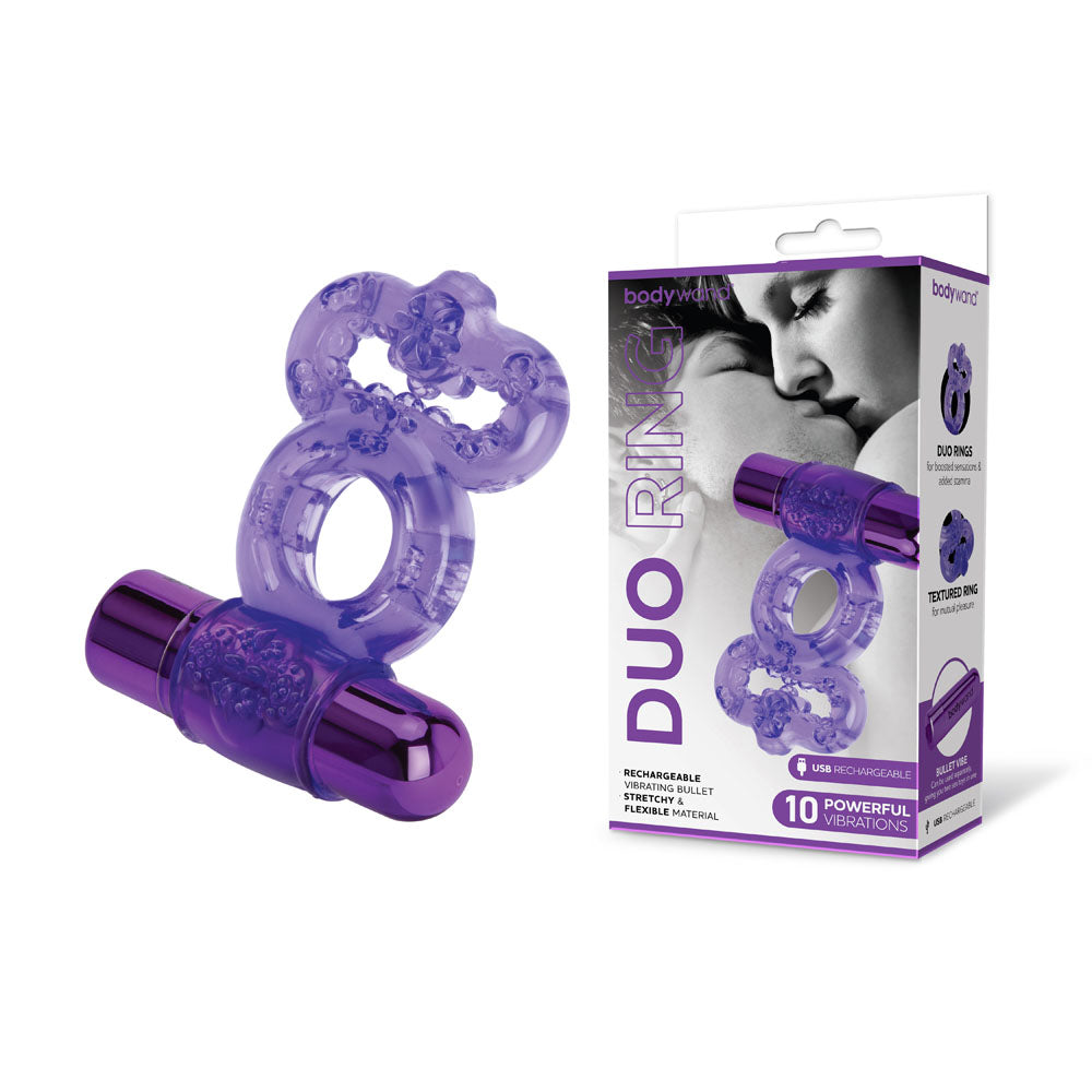 Bodywand Rechargeable Duo Ring - Purple USB Rechargable Vibrating Cock Ring - Just for you desires