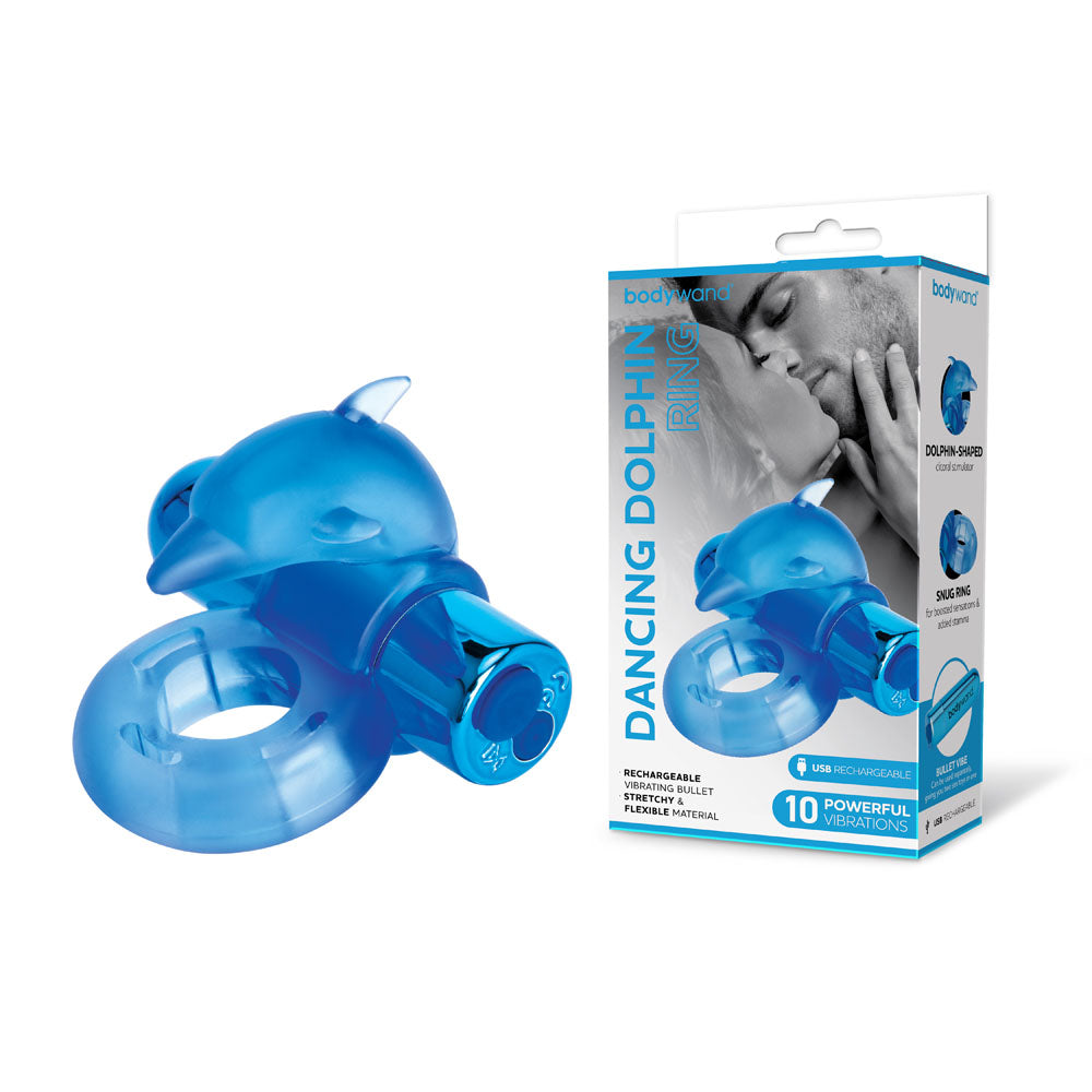 Bodywand Rechargeable Dancing Dolphin Ring - Blue USB Rechargeable Vibrating Cock Ring - Just for you desires