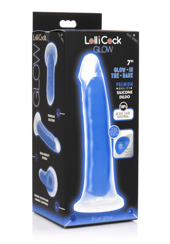 Lollicock 7"" Glow In The Dark Silicone Dildo Blue - Just for you desires