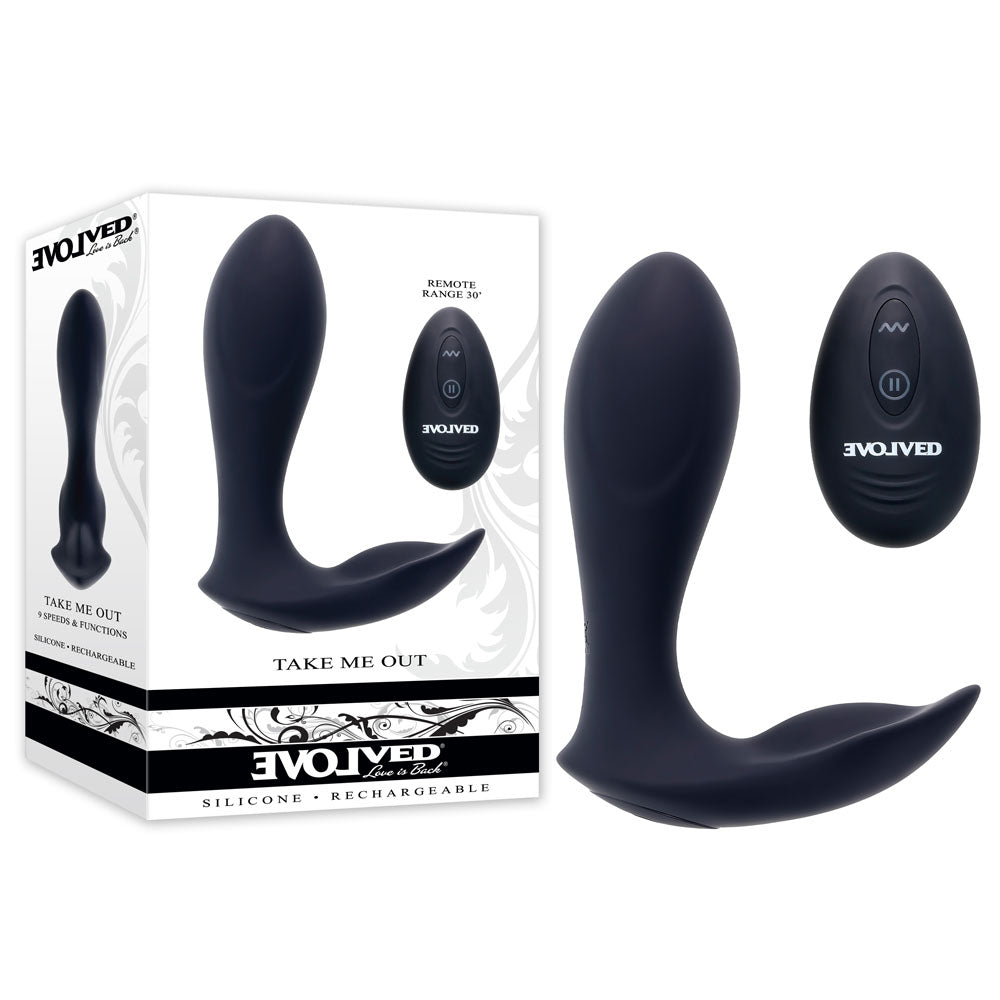 Evolved TAKE ME OUT - Black USB Rechargeable Wearable Vibrator with Remote Control - Just for you desires