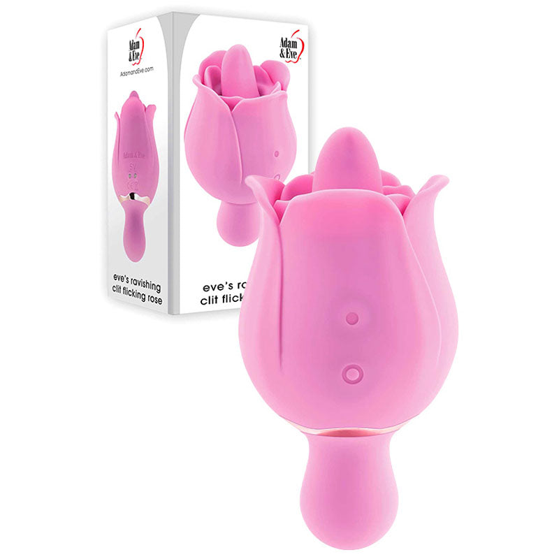 Adam & Eve EVES RAVISHING CLIT FLICKING ROSE - Pink USB Rechargeable Rose Flicking Stimulator
