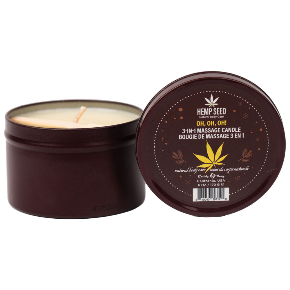 Hemp Seed 3-In-1 Massage Candle - Oh! Oh! Oh! - Amber Musk, Warm Tobacco, Caramel Strands - 170 g - Just for you desires