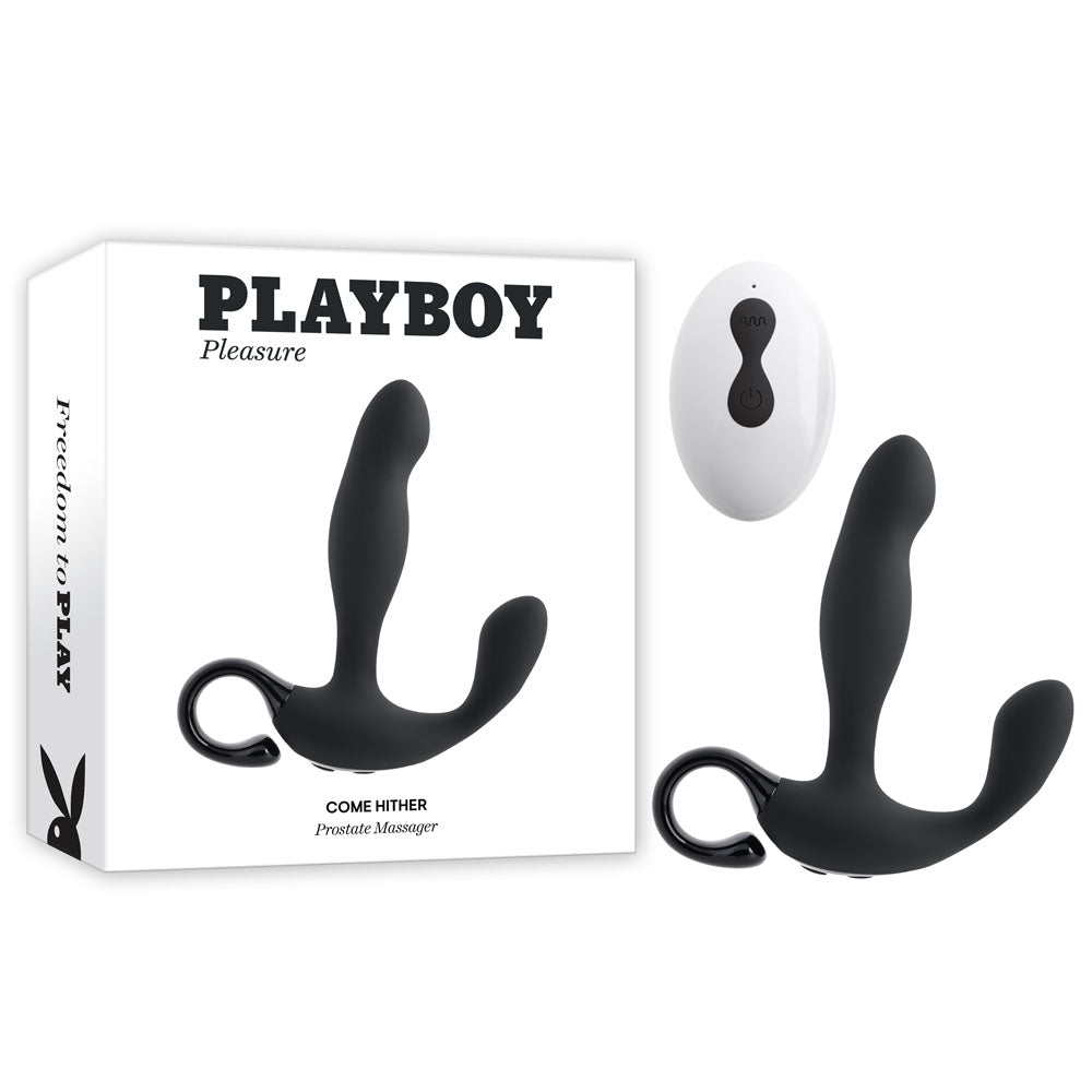 Playboy Pleasure COME HITHER - Black 13.2 cm USB Rechargeable Vibrating Prostate Massager with Wireless Remote Control - Just for you desires