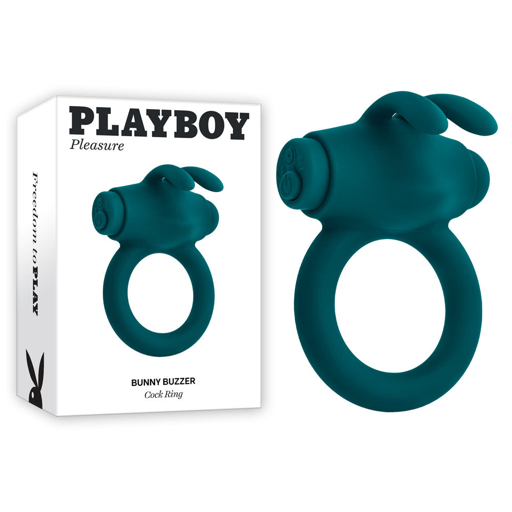 Playboy Pleasure BUNNY BUZZER - Green USB Rechargeable Vibrating Cock Ring - Just for you desires