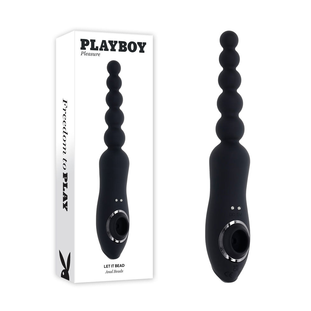 Playboy Pleasure LET IT BEAD - Black 23.1 cm USB Rechargeable Vibrating Anal Beads with Clitoral Suction - Just for you desires