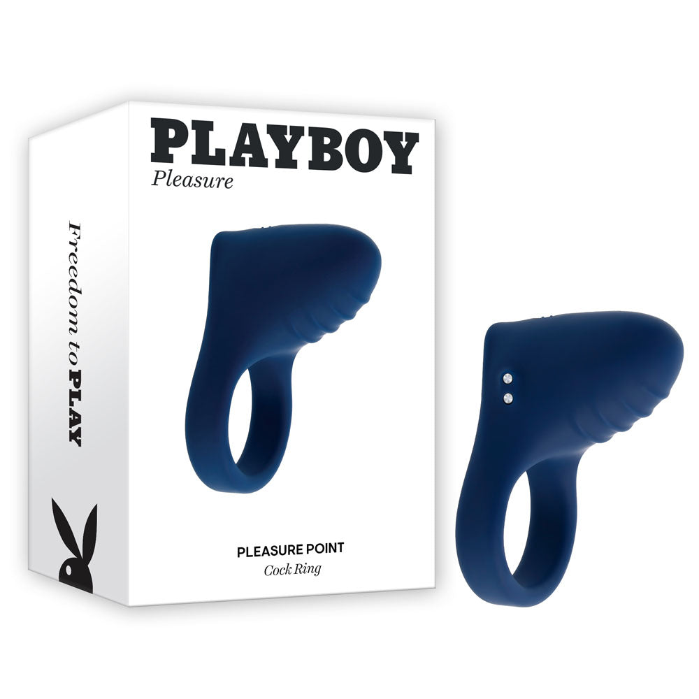 Playboy Pleasure PLEASURE POINT - Blue USB Rechargeable Vibrating Cock Ring - Just for you desires