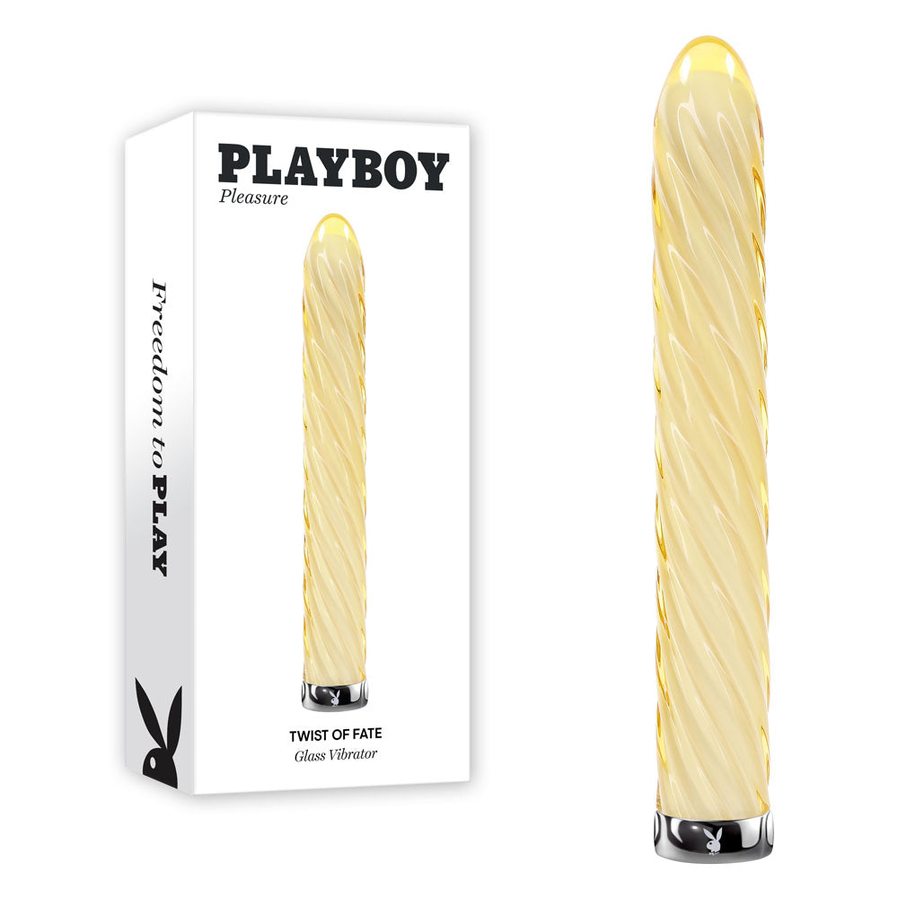 Playboy Pleasure TWIST OF FATE - Yellow Glass 17.5 cm USB Rechargeable Vibrator - Just for you desires