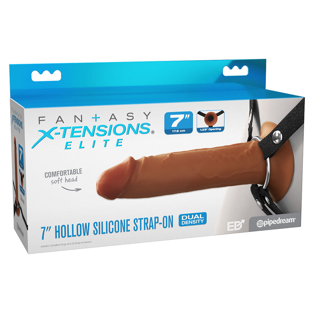 FX Elite 7'' Silicone Hollow Strap-On - Tan - Tan 17.8 cm Hollow Strap-On - Just for you desires