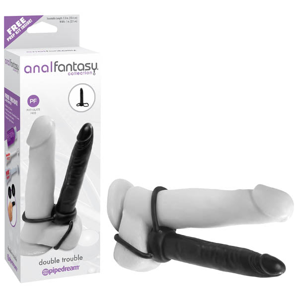 Anal Fantasy Collection Double Trouble - Black 13.1 cm (5.25'') Anal Dong & Cock Ring - Just for you desires