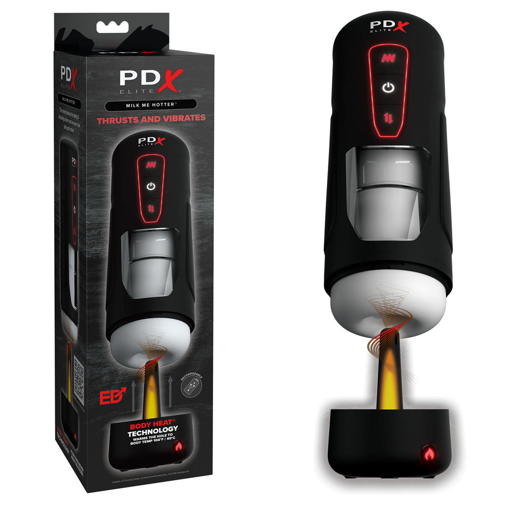 PDX Elite Milk Me Hotter - USB Rechargeable Thrusting Heating & Vibrating Auto Stroker - Just for you desires