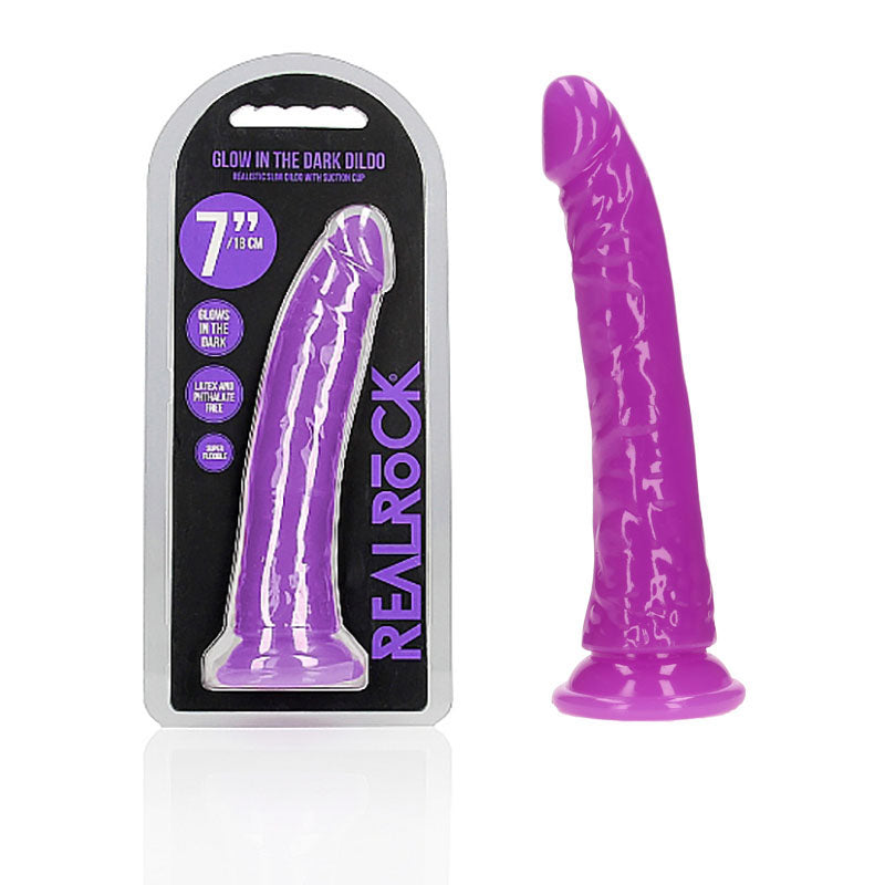 REALROCK 18 cm Slim Glow in the Dark Neon - Purple - Glow in Dark Purple 18 cm (7'') Dong - Just for you desires