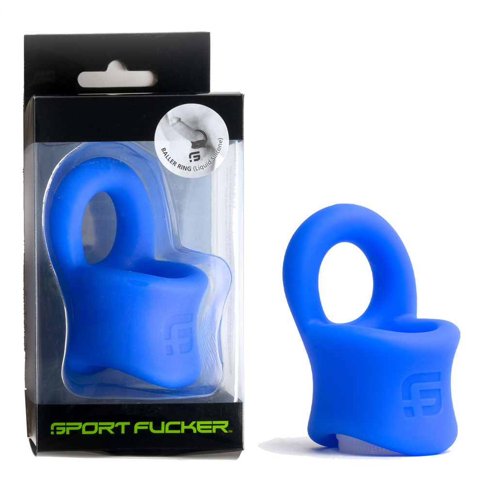Sport Fucker Baller Ring - Blue Liquid Silicone Cock Ring with Ball Stretcher - Just for you desires