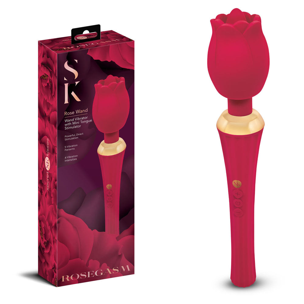 Secret Kisses Rosegasm Rose Wand - Rose Red 30.5 cm USB Rechargeable Massager Wand - Just for you desires