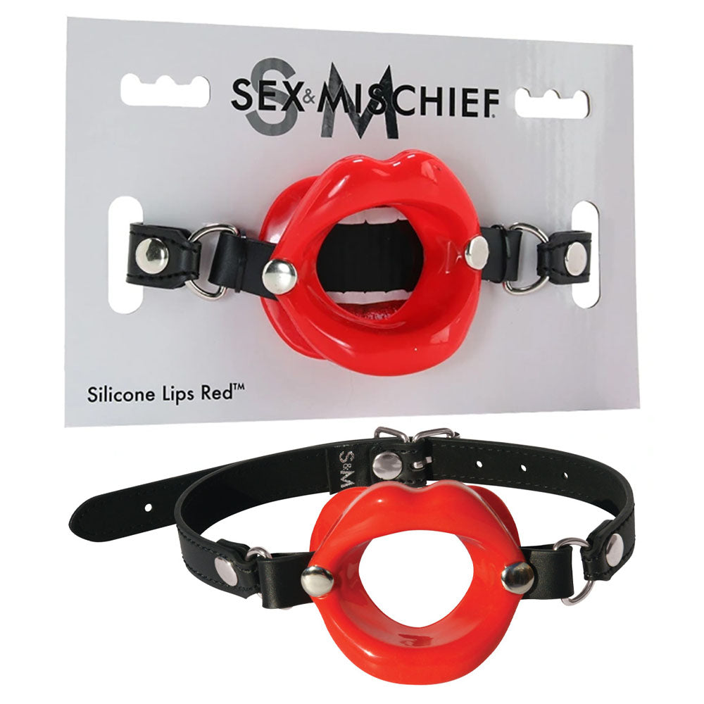 Sex & Mischief Silicone Lips Mouth Gag - Red - Red Mouth Restraint - Just for you desires
