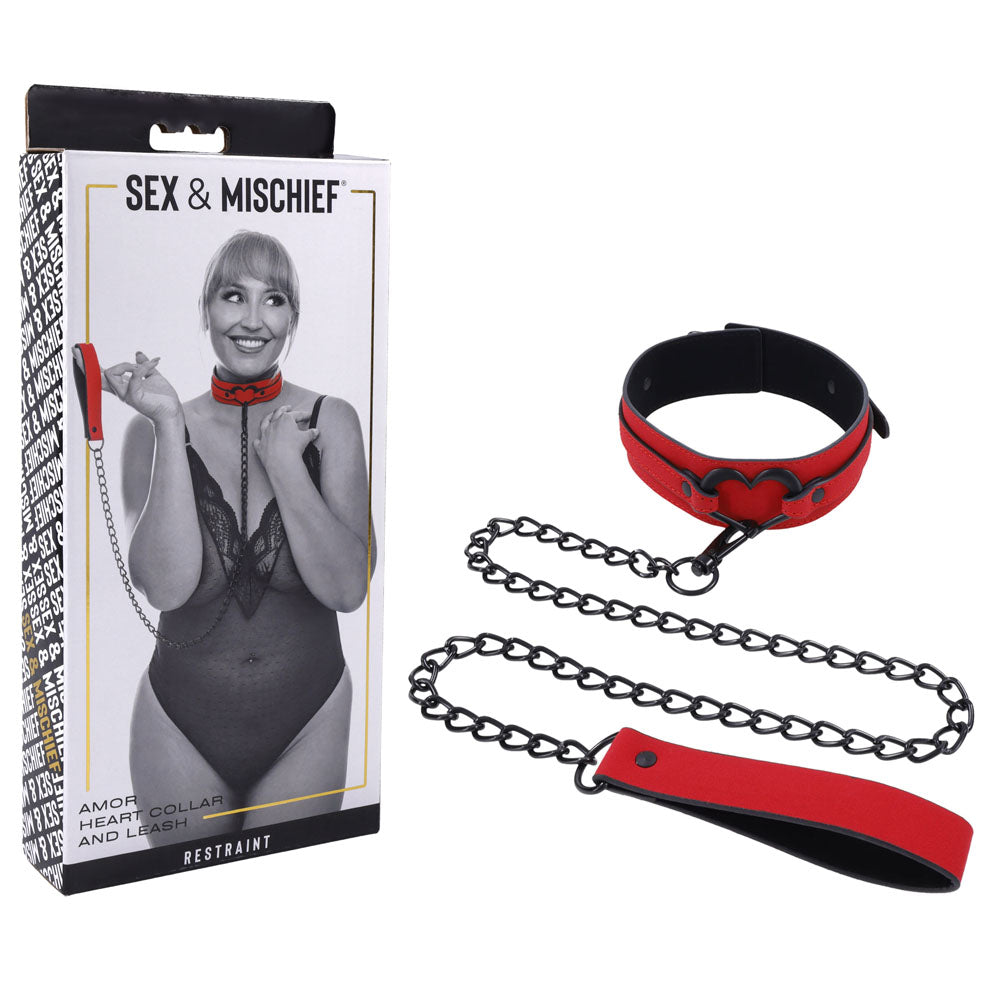 Sex & Mischief Amor Collar and Leash - Red Restraint - Just for you desires