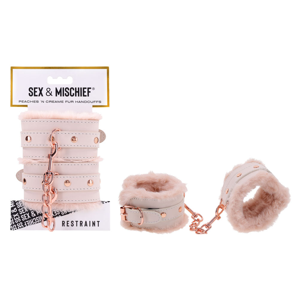 Sex & Mischief Peaches n CreaMe Fur Handcuffs - Peach Restraints - Just for you desires