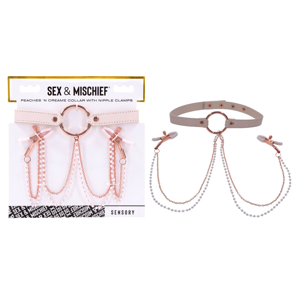 Sex & Mischief Peaches n CreaMe Collar with Nipple Clamps - Peach Nipple Restraints - Just for you desires