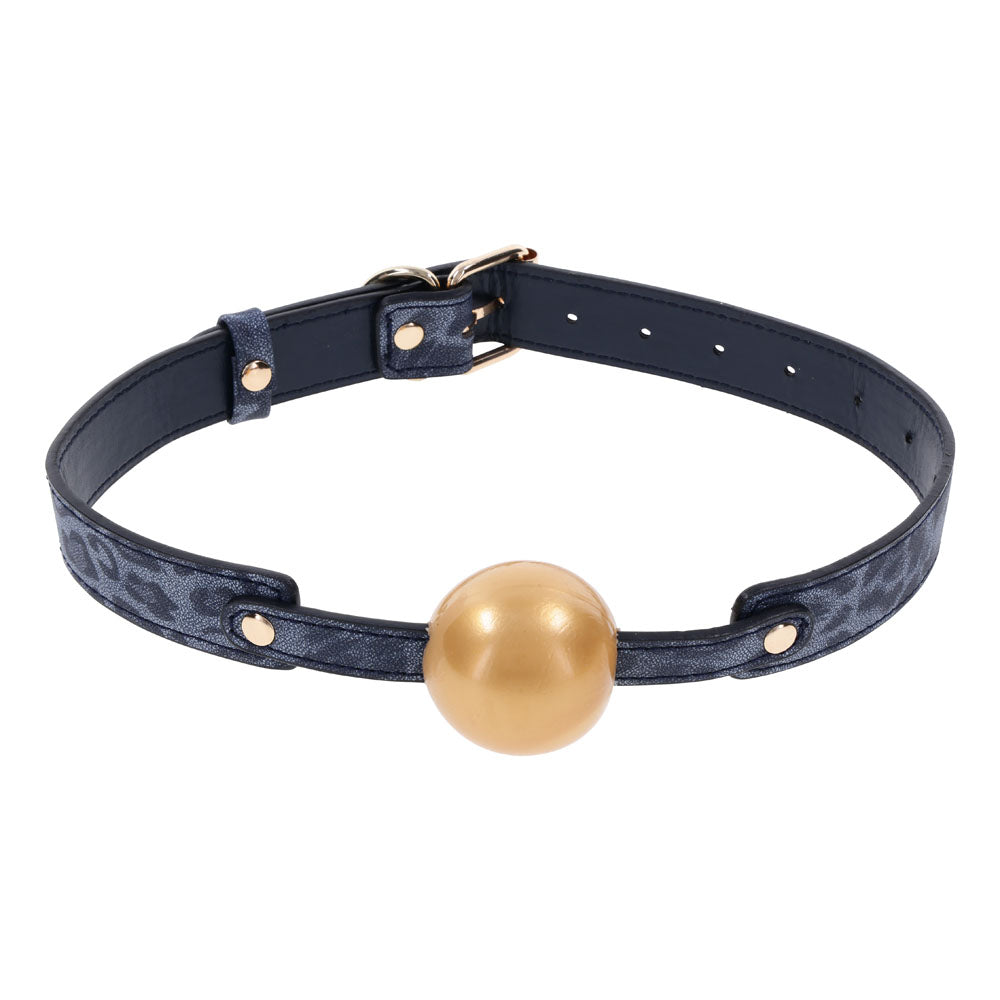 Sex & Mischief Cougar Ball Gag - Navy Blue/Gold Mouth Restraint - Just for you desires