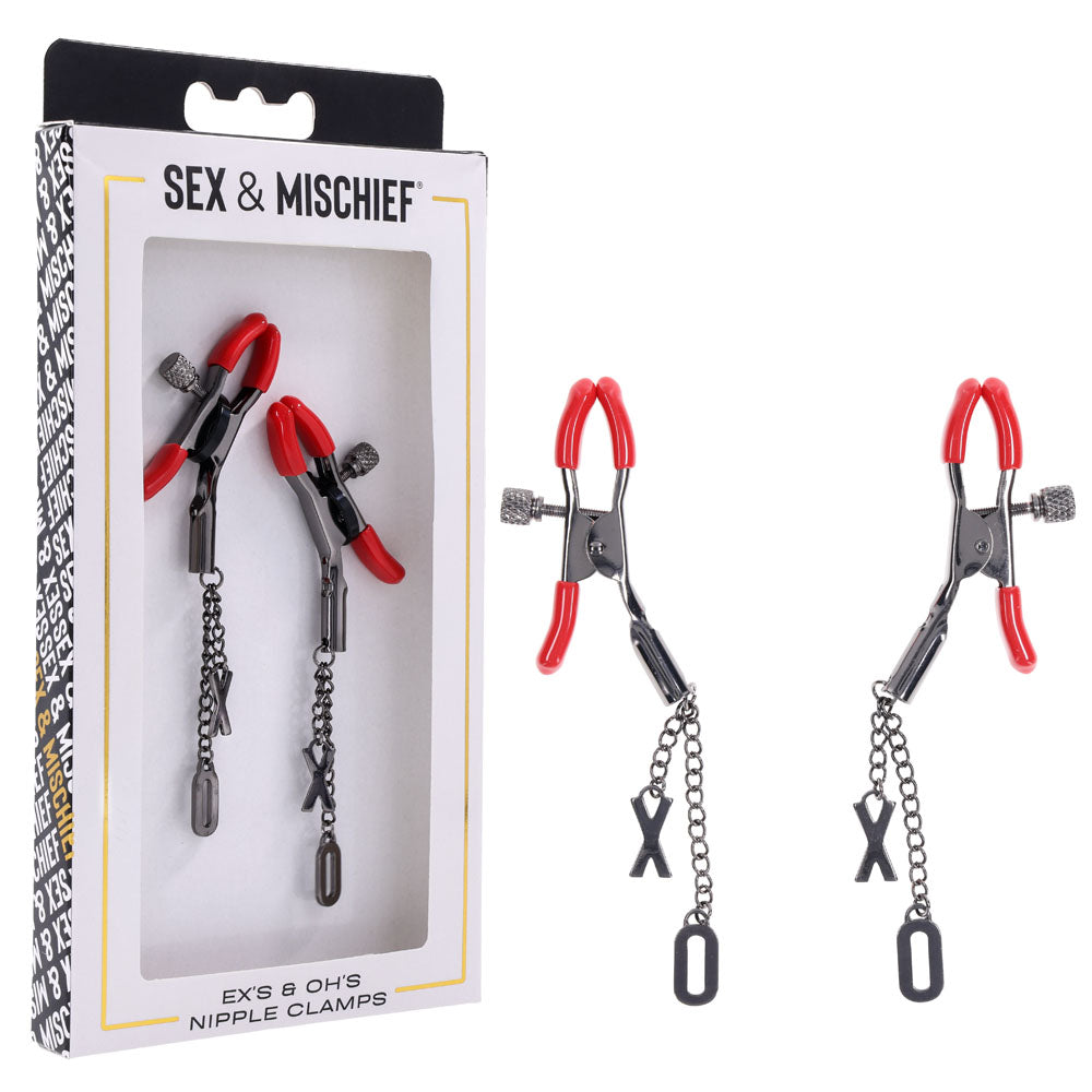S&M Exs & Ohs Nipple Clamps - Red Tipped Metal Nipple Clamps - Set of 2 - Just for you desires