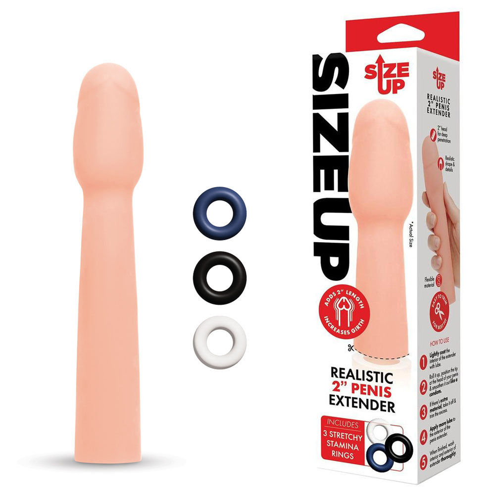 Size Up Realistic 2 Inch Penis Extender - Flesh 5 cm (2'') Penis Extension Sleeve - Just for you desires