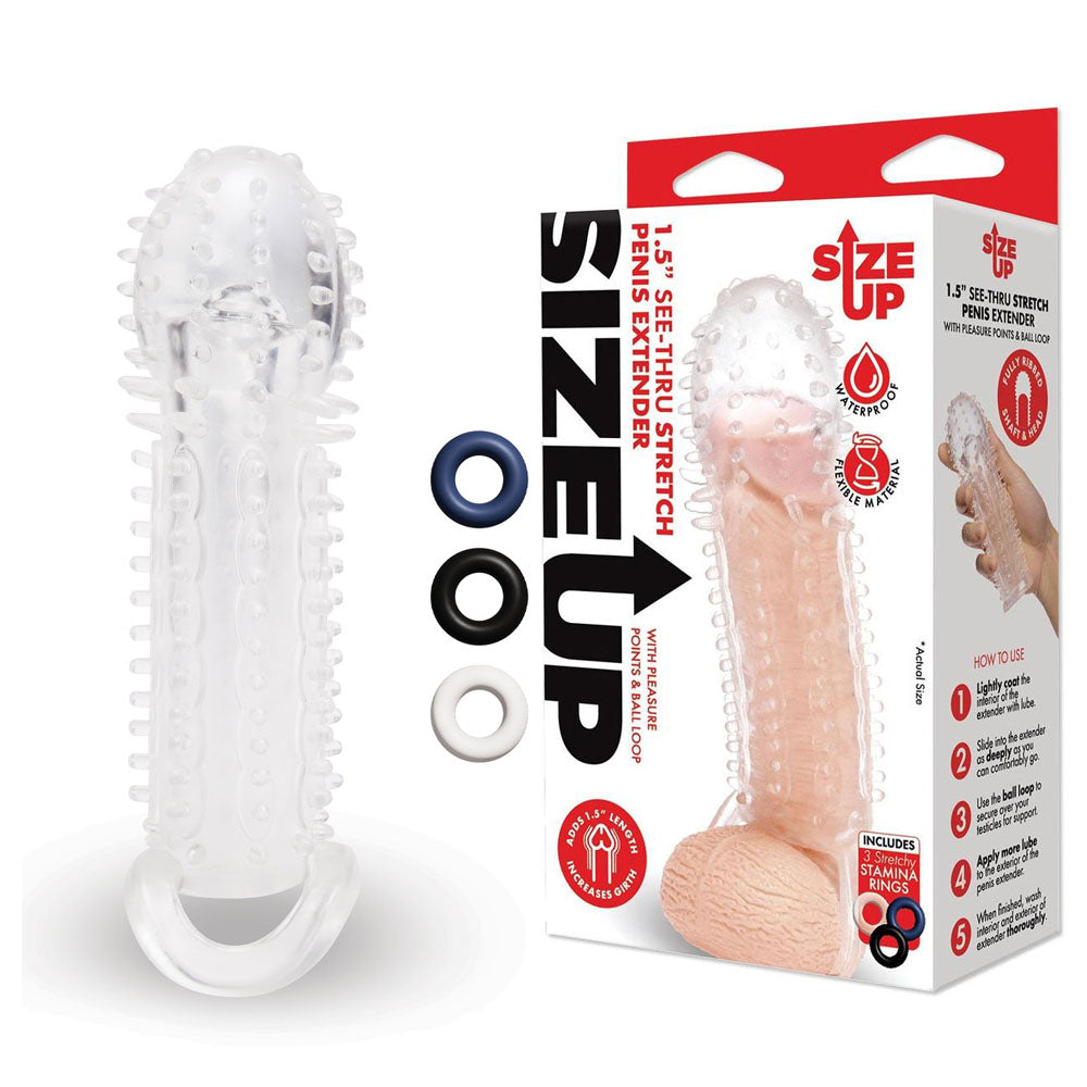 Size Up 1.5 Inch See-Thru Stretch Penis Extender - Clear 3.8 cm (1.5'') Penis Extension Sleeve - Just for you desires