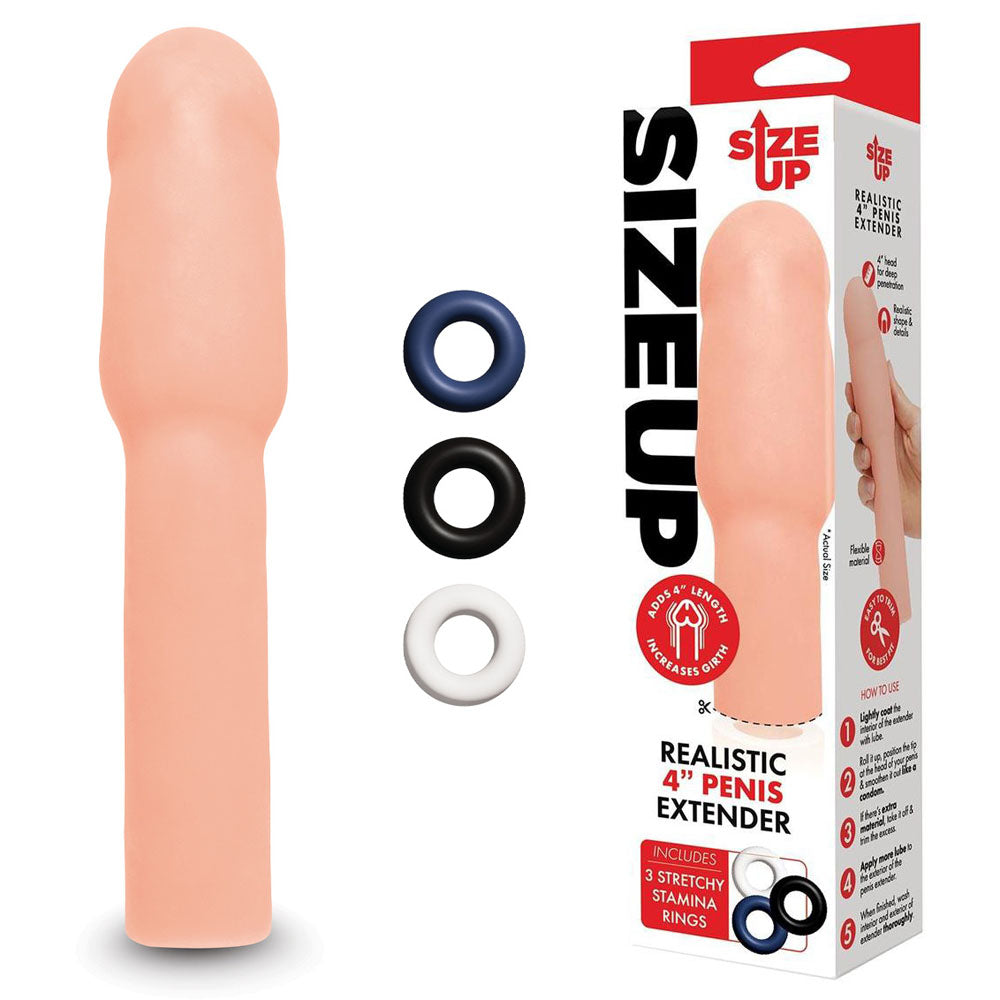 Size Up Realistic 4 Inch Penis Extender - Flesh 10.1 cm (4'') Penis Extension Sleeve - Just for you desires