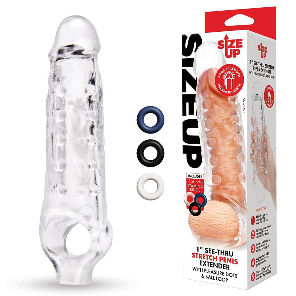 Size Up 1 Inch See-Thru Stretch Penis Extender - Clear 2.5 cm (1'') Penis Extension Sleeve - Just for you desires