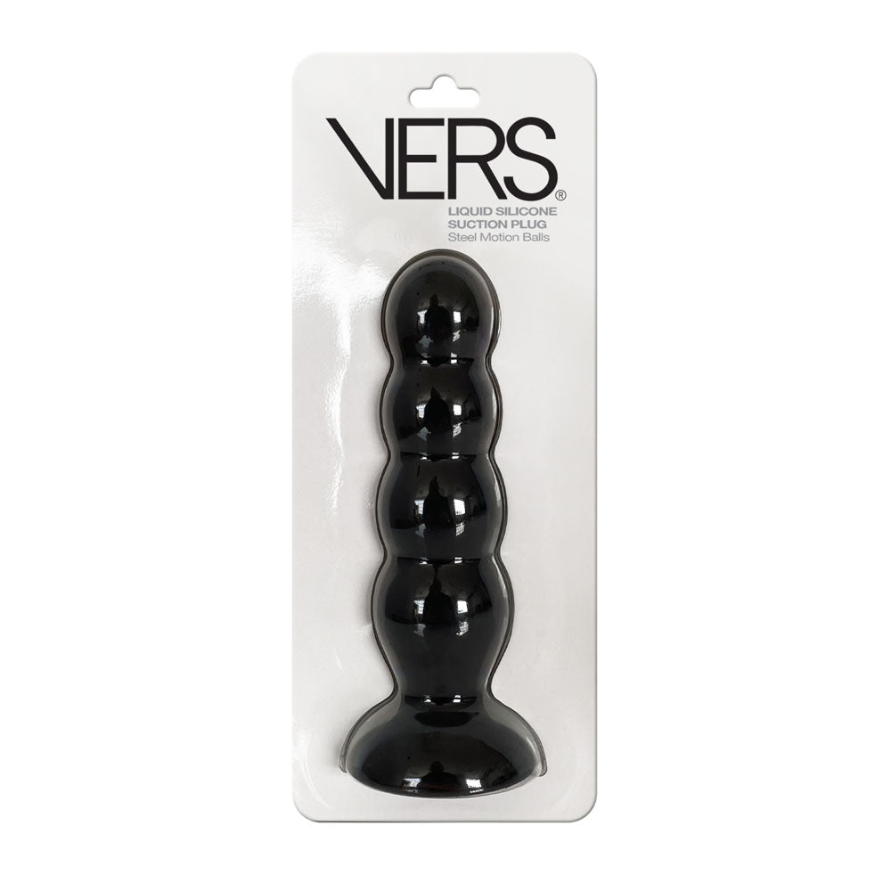 VERS Liquid Silicone Suction Plug - Black 16.5 cm Butt Plug with Internal Steel Balls - Just for you desires