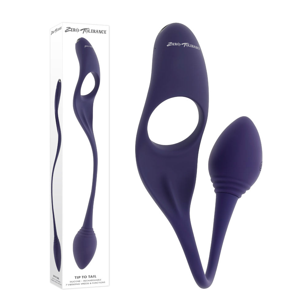 Zero Tolerance TIP TO TAIL - Blue USB Rechargeable Vibrating Butt Plug with Vibrating Cock Ring - Just for you desires