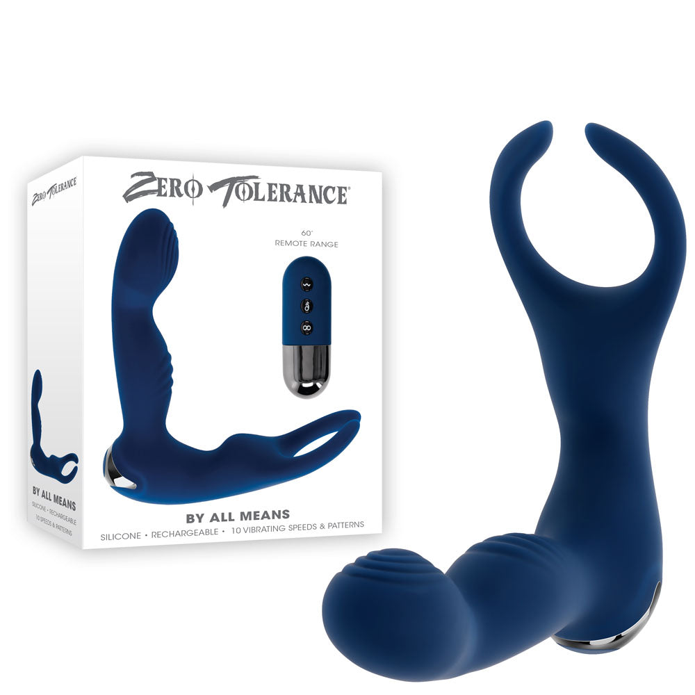 Zero Tolerance BY ALL MEANS - Blue 13.4 cm USB Rechargeable Prostate Massager with Cock Ring - Just for you desires