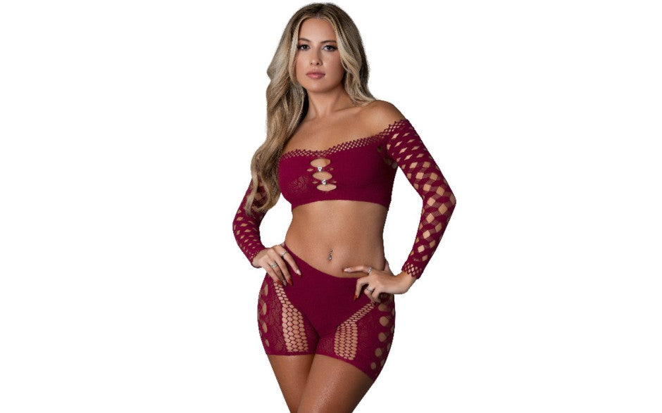Stella Crop Top And Short Set Burgundy