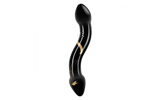 Secret Kisses 7.5'' Handblown Double Ended Dildo - Black 19 cm Glass Double Dildo - Just for you desires