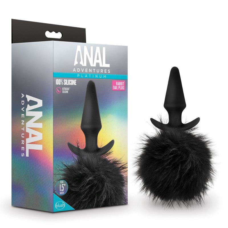 Anal Adventures Platinum Rabbit Tail Plug - Black 10 cm Butt Plug with Bunny Tail - Just for you desires