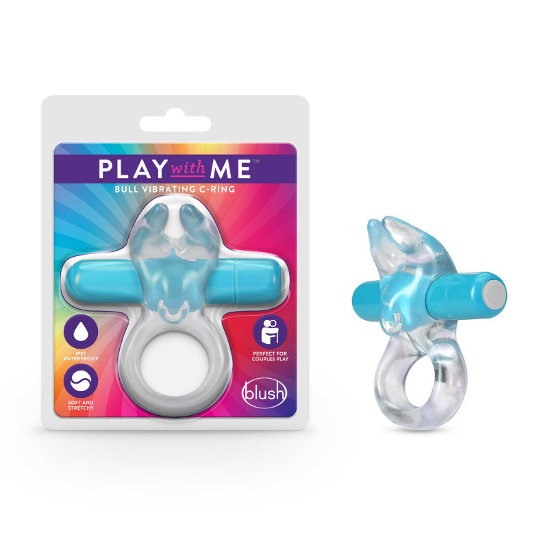 Play With Me Bull Vibrating C-Ring - Clear/Blue Vibrating Cock Ring - Just for you desires