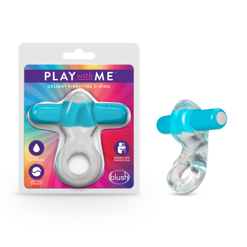 Play With Me Delight Vibrating C-Ring - Clear/Blue Vibrating Cock Ring - Just for you desires