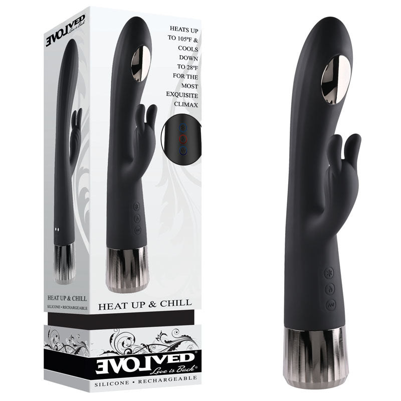 Evolved Heat Up & Chill - Black 24.1 cm USB Rechargeable Heating & Cooling Rabbit Vibrator - Just for you desires
