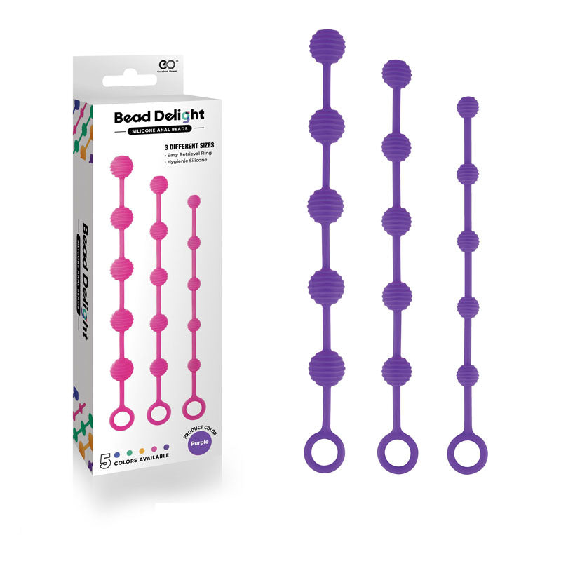 Bead Delight Silicone Anal Beads - Purple - Purple Anal Beads - Set of 3 Sizes - Just for you desires