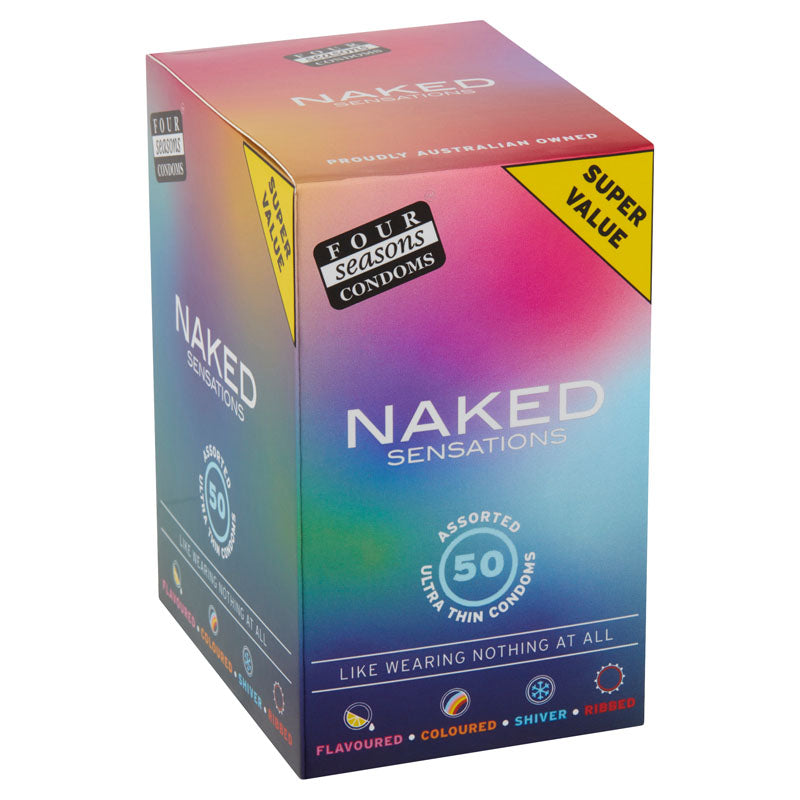 Four Seasons Naked Sensations Condoms - Assorted Ultra Thin Lubricated Condoms - 50 Pack - Just for you desires