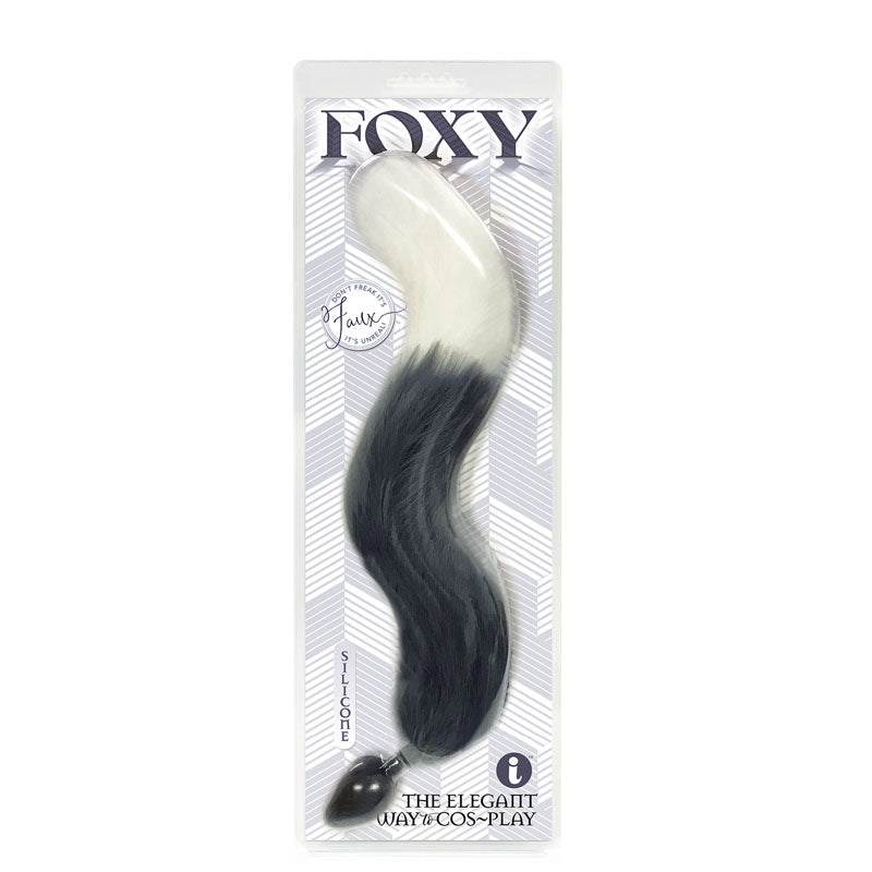 Foxy Fox Tail Silicone Butt Plug - Grey with White Tip - 46 cm Tail - Just for you desires