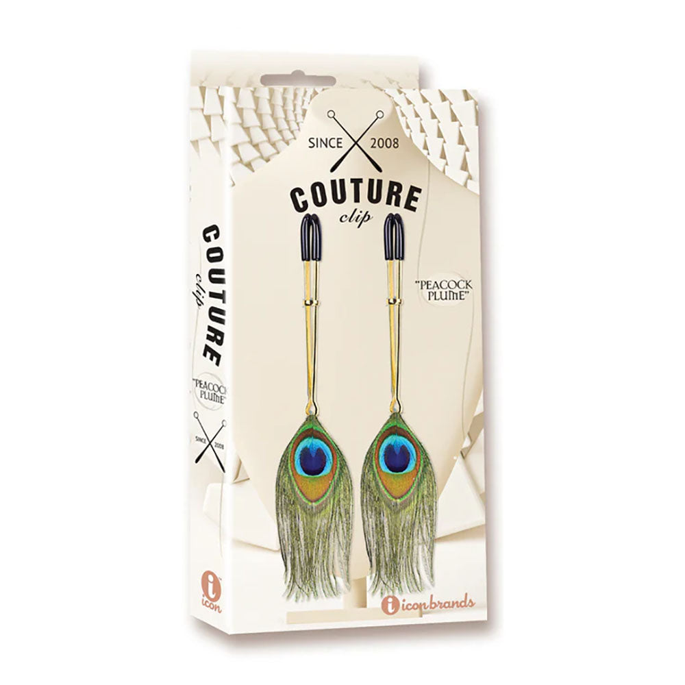 Couture Clip - Peacock Plume - Gold Nipple Clamps - Set of 2 - Just for you desires