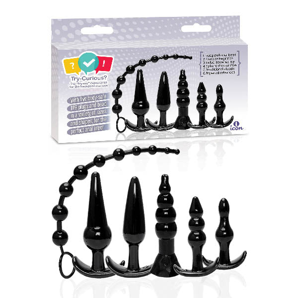 Try-Curious Anal Plug Kit - Black Anal Kit - Set of 6 - Just for you desires