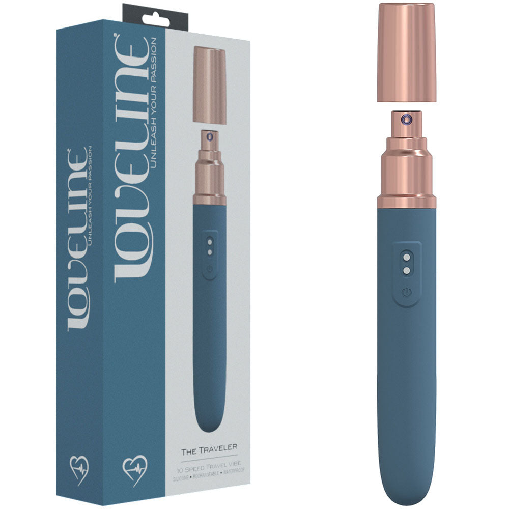 LOVELINE The Traveler - Blue - Blue 17.6 cm USB Rechargeable Vibrator with Lube Applicator - Just for you desires